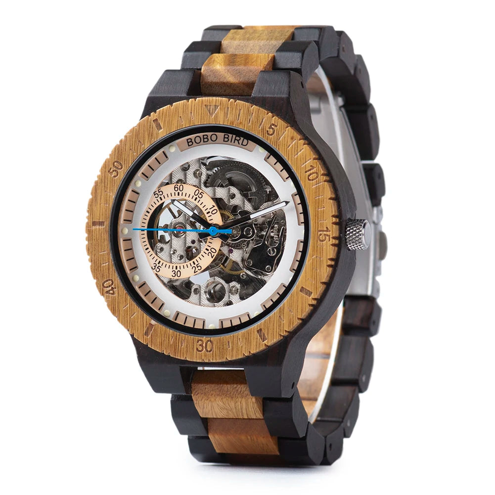 Mechanical Watch BOBO BIRD Wooden Watches Men Luxury Fashion Automatic Wristwatch Luminous Timepiece Clock Custom Gift Box OEM