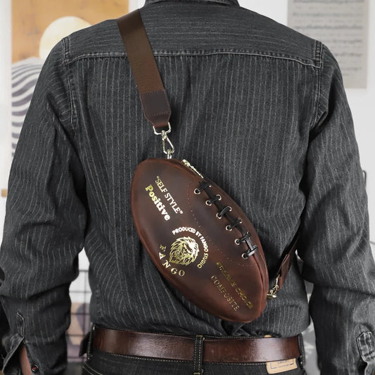 Retro Genuine Leather Men's Rugby Bag Handmade Leather Chest Bag Crossbody Shoulder Bag Outdoor Travel Chest Pack For Male
