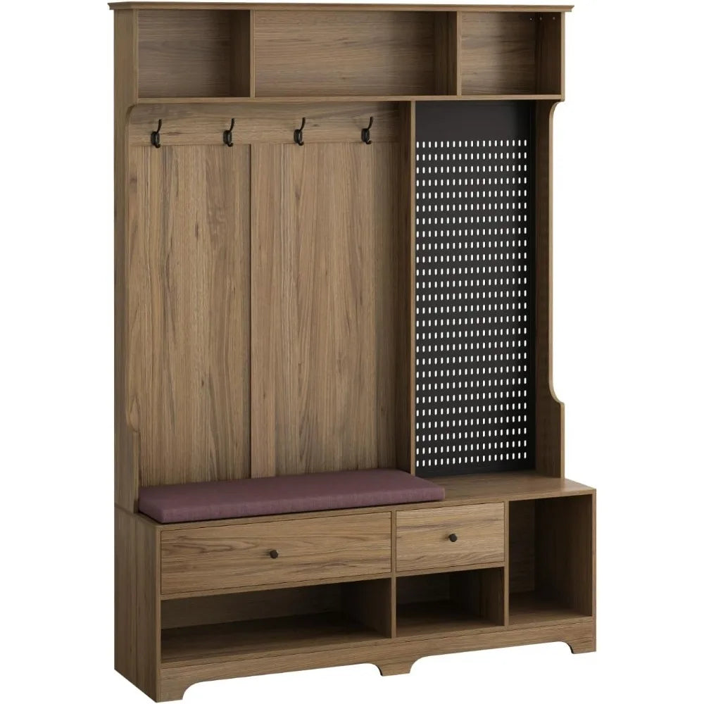 Hall Tree with Bench And Shoe Storage,6-In-1 Hall Tree with Coat Rack And Drawer,Entryway Hall Tree with 4 Hooks And Removable C