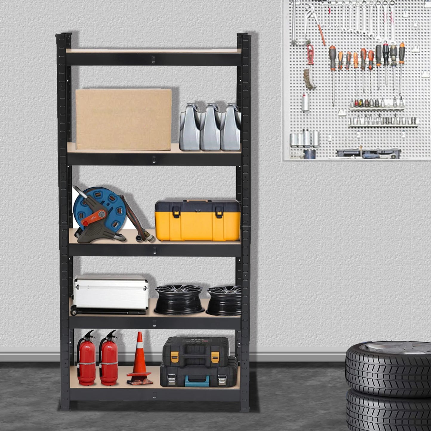 5 Tier Heavy Duty Metal Shelving Rack Unit Garage Storage Shelf Black