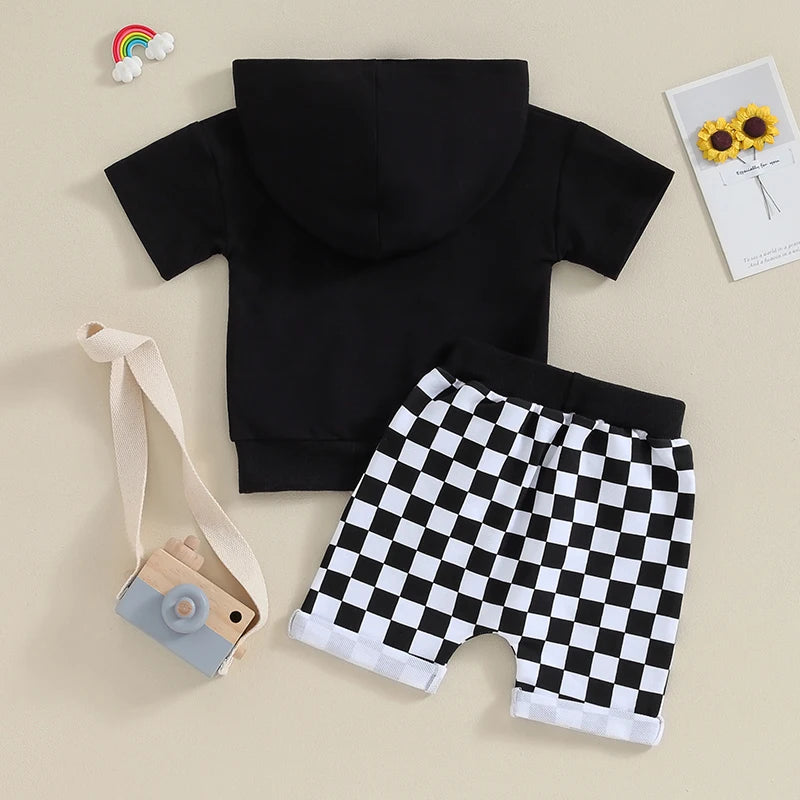 Lioraitiin 0-3Y Toddler Baby Boy Summer Outfit Contrast Color Short Sleeve Hooded T Shirt Top Elastic Shorts Clothes