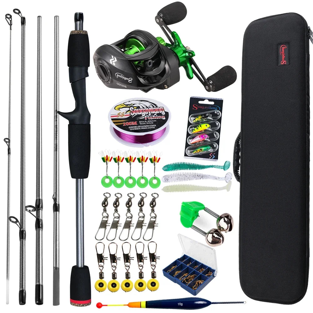 Sougayilang Baitcasting Fishing Rod and Reel Combo 5Section Fishing Rod and 7.2:1 Gear Ratio Reel Full Kit for Bass Carp Fishing