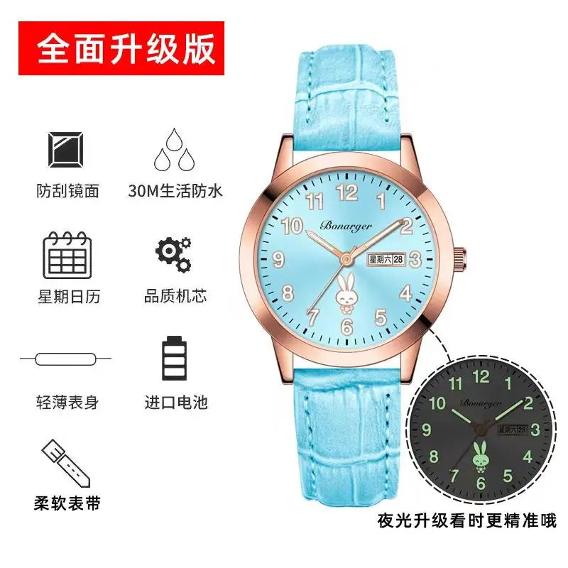 Girls' Rabbit Luminous Watch – Waterproof Cute Wristwatch for Teens, Women’s Casual Quartz Watch