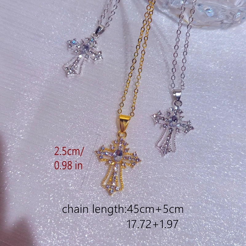 Gothic Big Zircon Cross Necklace Unisex Y2K Irregular Goth Large Cross Pendant Necklaces  for Men Women Couple Necklace Jewelry