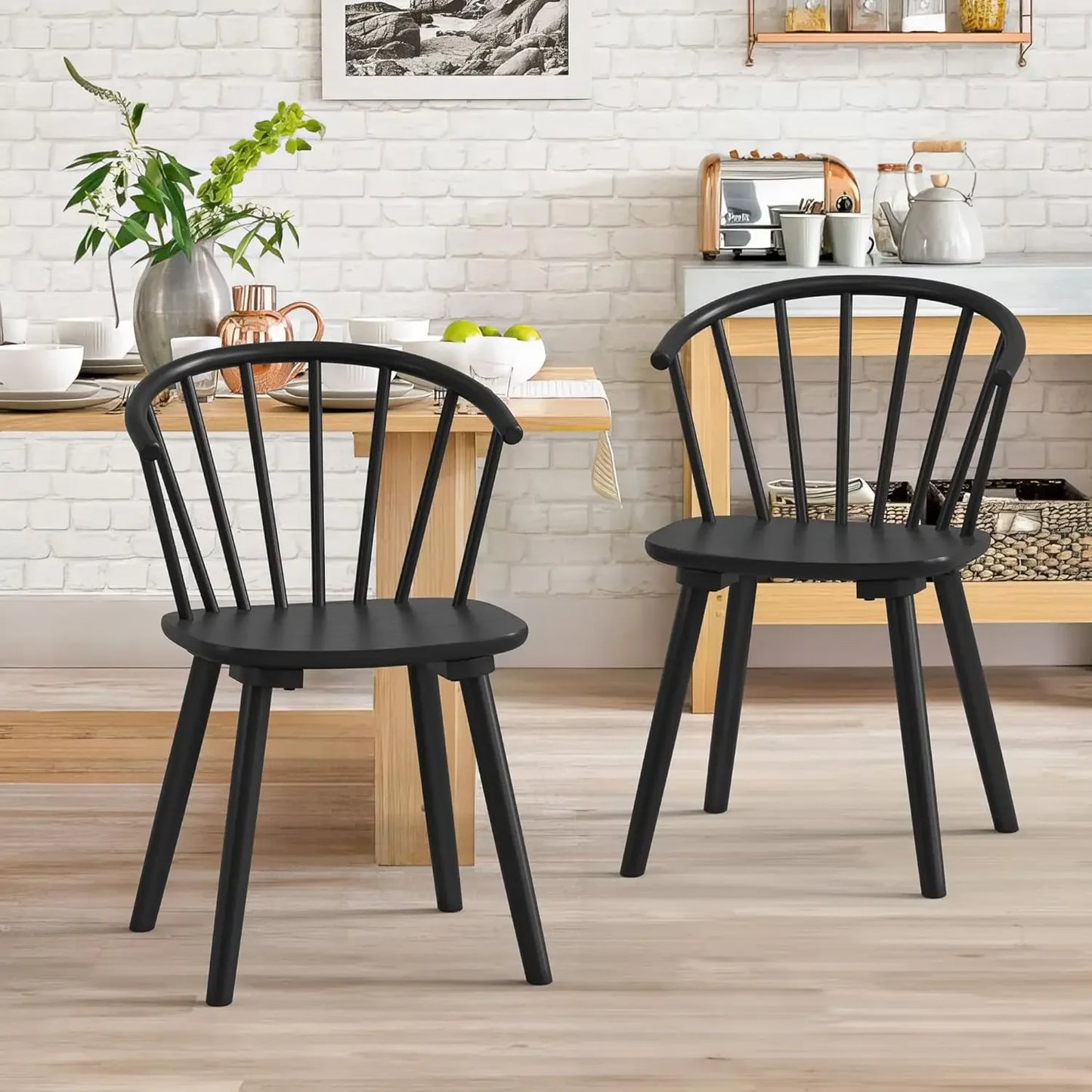 Dinings Chairs Set of 8,Farmhouse Wood Dinings Chair with Semicircular Backrest,Spindle Dining Chair for Kitchen and Dining Room