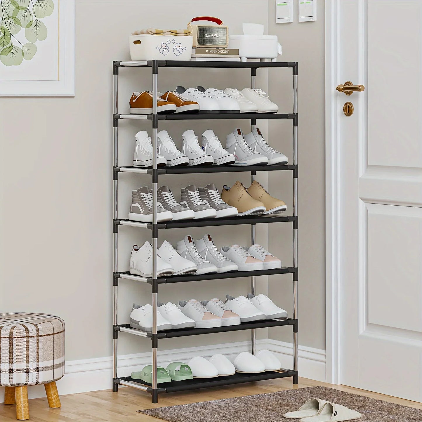2025 6/7 Tier Stackable Wardrobe Shoe Rack - Space-Saving Storage for Entryways, Hallways & Closets, in Black，Simple shoe rack