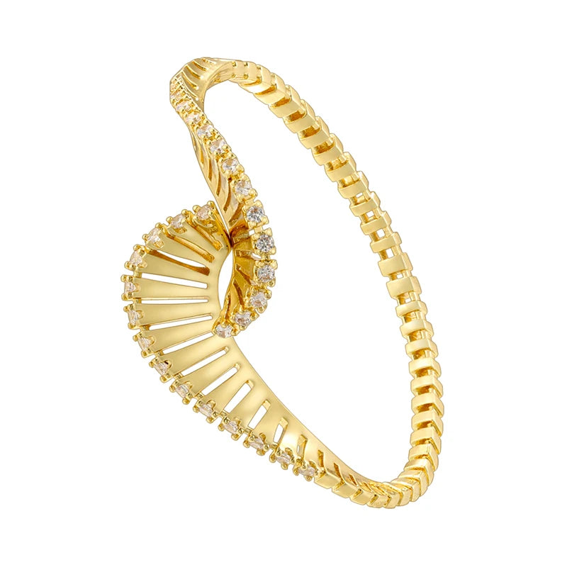 ZHUKOU 18K Golden Plated Brass Bracelet With Zirconia Earrings And Ring Collection Style Ladies Luxury Jewellery: VE1349