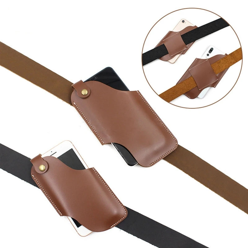 Men Phone Carrier Belt Hip Pouch Hanging Waist Bag Holster Wallet PU Leather Carrying Case Mini Travel Messager Pack