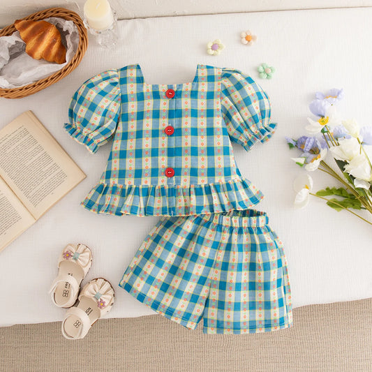New Baby Clothes Girl 2 Pieces Checkered Top Shorts Cute Sweet Girl'S Sets Leisurely Vacation Baby Newborn Items