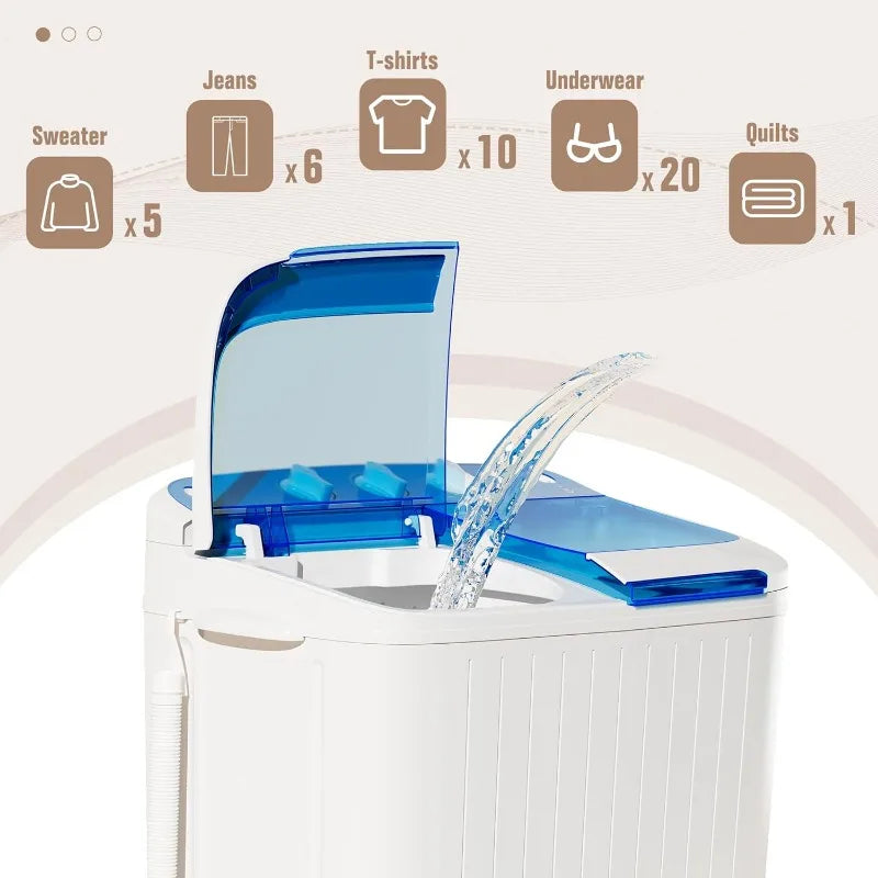 INTERGREAT Portable Waher and Dryer, 12.1lbs Mini Small Washing Machine Combo with Spin Dryer, Compact Twin Tub Laundry Washer