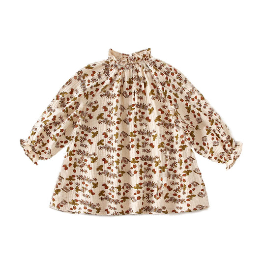 Vintage Toddler Girl Dress Organic Cotton Spring Autumn Baby Girl Clothes For 0-4 Years