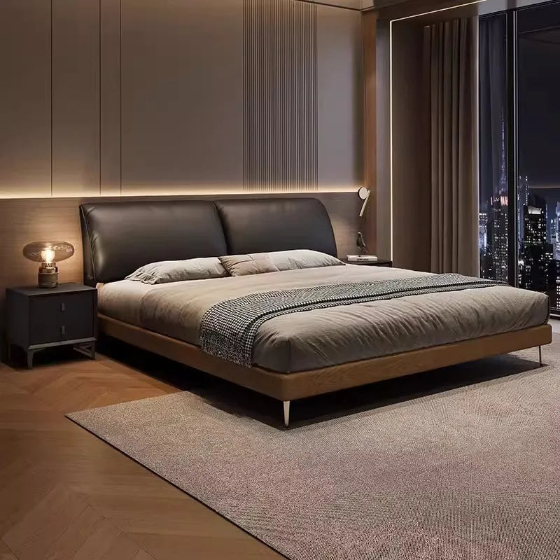 Minimalist European Double Bed Decoration Black Modern Pliable Double Bed Frame King Size Wooden Cama Matrimonial Furniture Home