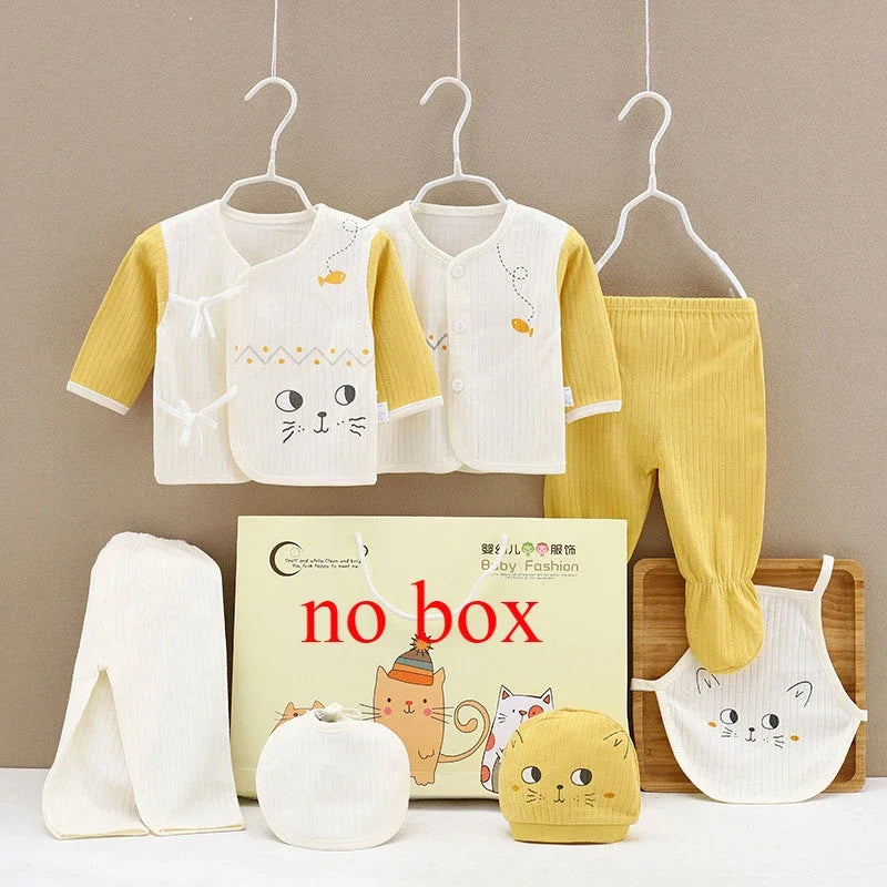 Newborn Baby Boy And Baby Girl Clothes cartoon long Sleeve Bodysuit+Pants+Hat 7pcs Set