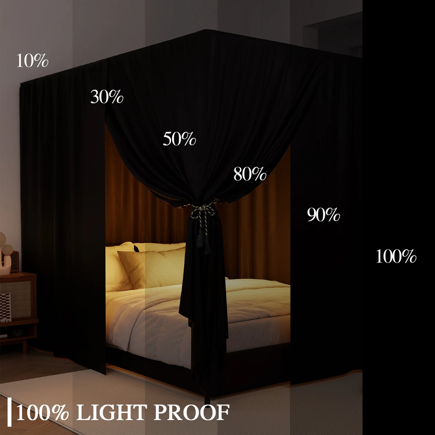 Pink/Black Corner Post Bed Canopy Bed Lightproof Curtain Sheer Canopy for Adults Bedroom Decoration Windproof Modern No bracket