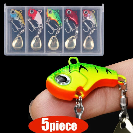 5piece fishing lure kit Metal VIB Artificial Bait Sinking Spinner Spoon Fishing Lures Jigs Fishing Tackle
