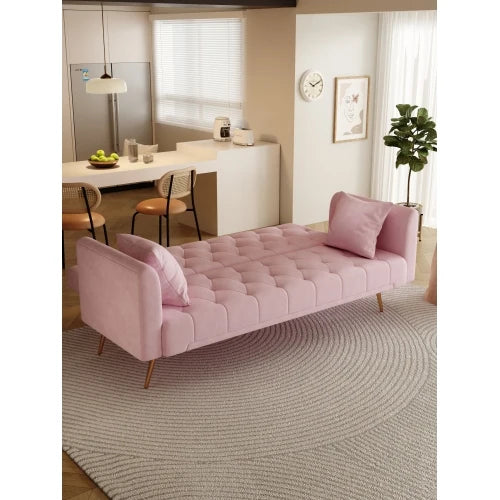 PINK onvertible love seat sofa, American retro pink velvet, suitable for small living room, bedroom, office