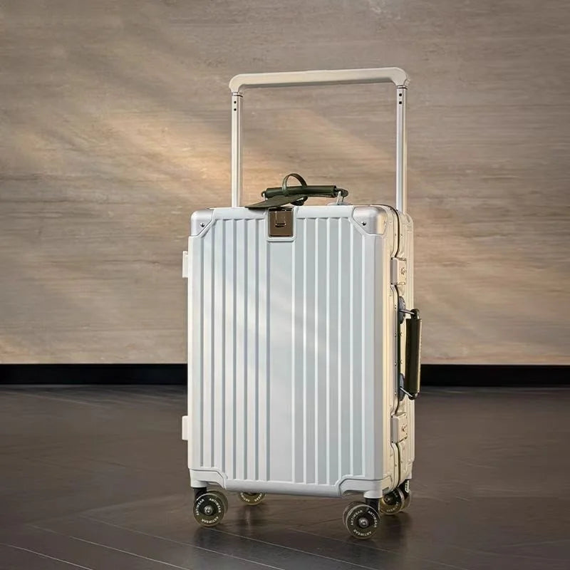 New Aluminum Frame Wide Handlebar Rolling Luggage Large Capacity Trolley Suitcase with Colorful Silent Spinner Wheels TSA Lock