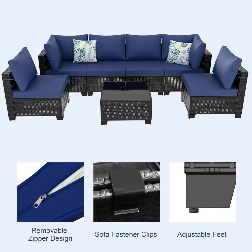 Outdoor Conversation Sectional Rattan Sofa, Patio Furniture Set, with Wicker and Cushions for Garden and Backyard