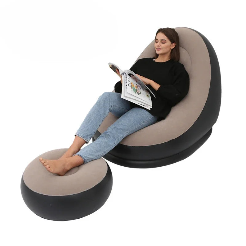 Thickened Lazy Inflatable Sofa, Foldable Outdoor Sofa, Combination with Pedals, Lazy Sofa with Electric Pump