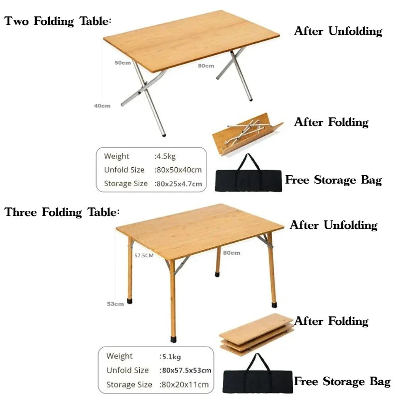 MOUNTAINHIKER Outdoor Camping Bamboo Folding Table Portable Fast Storage Folding Desk Outdoor Dining Table Picnic BBQ Table