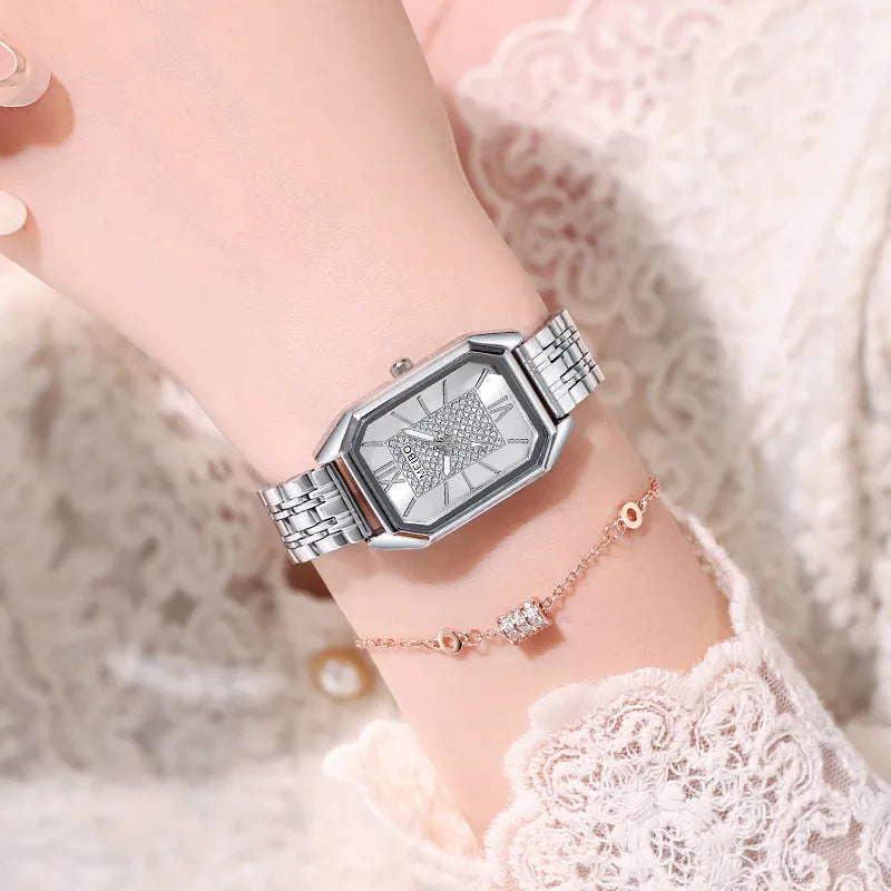 Women Luxury Famous Brand Watches Womens Steel Rectangle Quartz Watch for Women Fashion Dress Watches Relogio Feminino