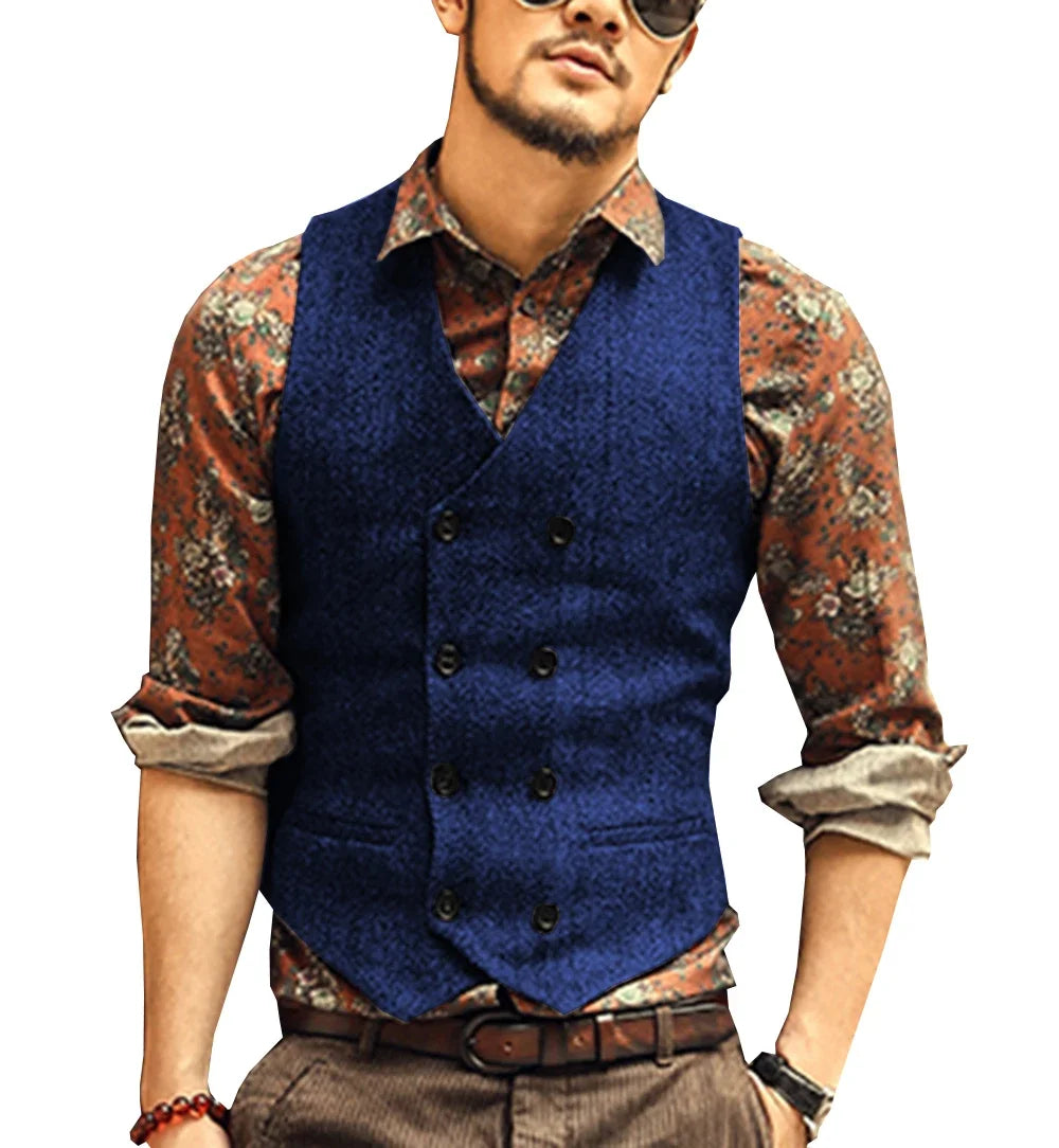 Men Vests Suit Vest Tweed Man Waistcoat Brown Black Groomman Wedding Clothing Jacket Victorian Style Steampunk BusinessA