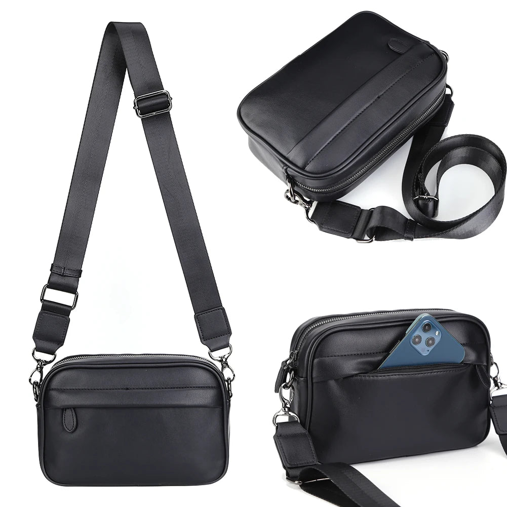Luxury Business Shoulder Bag for Men Design Plaid PU Leather Messenger Bag Crossbody Bag Casual Zipper Small Square Sling Bag