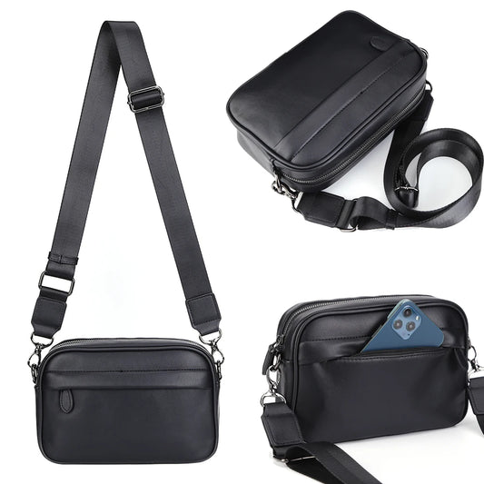 Luxury Business Shoulder Bag for Men Design Plaid PU Leather Messenger Bag Crossbody Bag Casual Zipper Small Square Sling Bag