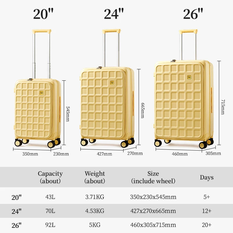 Aji Luggage Travel Suitcase Women 40MM Expandable Large Capacity Suitcases On Wheelstsa Lock Trolley Case Plaid Pattern Design