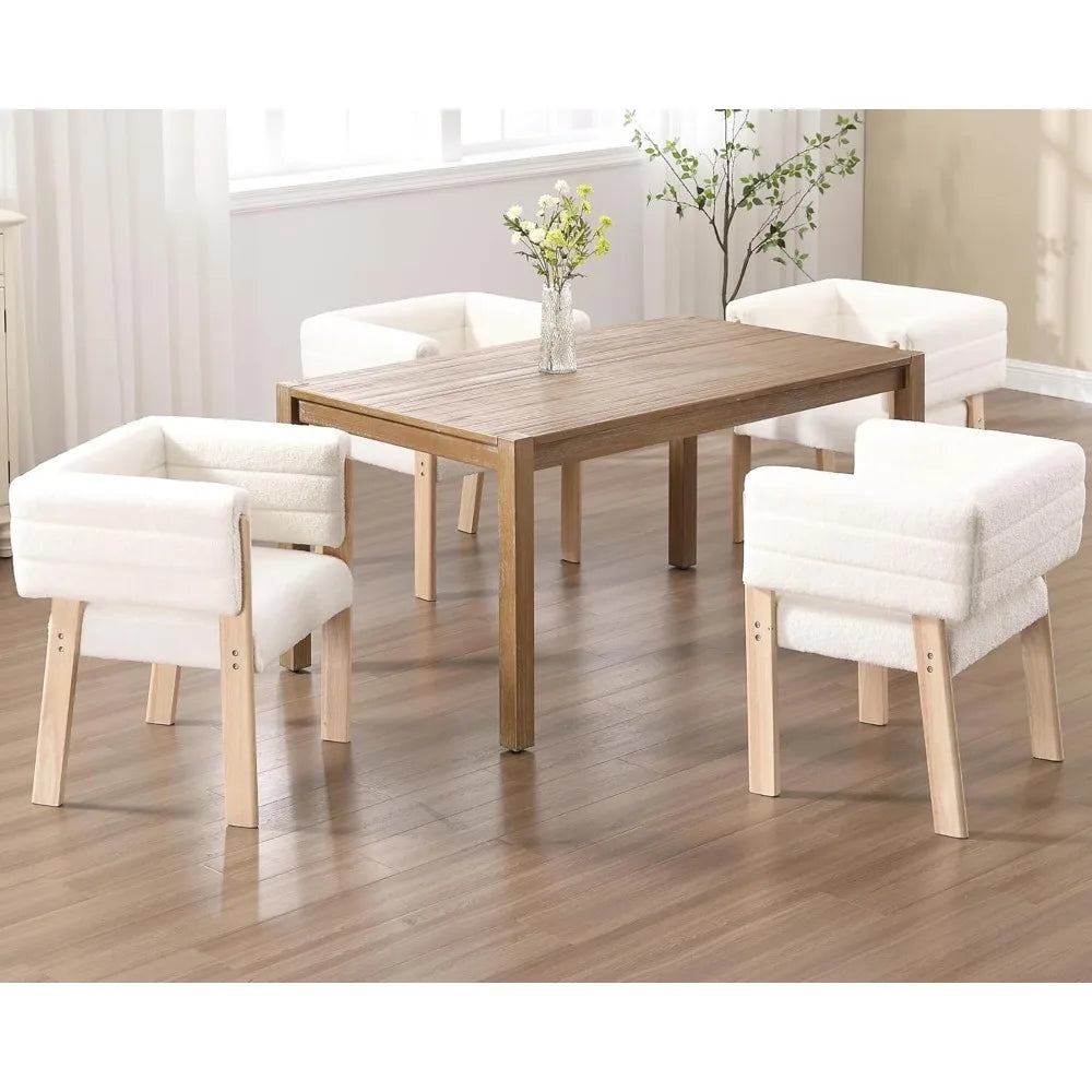 Mid Century Barrel Upholstered Dining Chairs Set of 4, Sherpa Fabric Kitchen Dining Chairs Modern Accent Side Armchairs with Wo