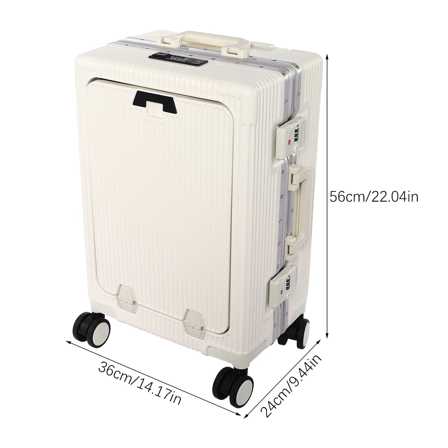 20 Inch Carry On Luggage with Front Pocket PC Hardside Spinner Wheel Suitcase with Cup Holder & USB Charging Port  White