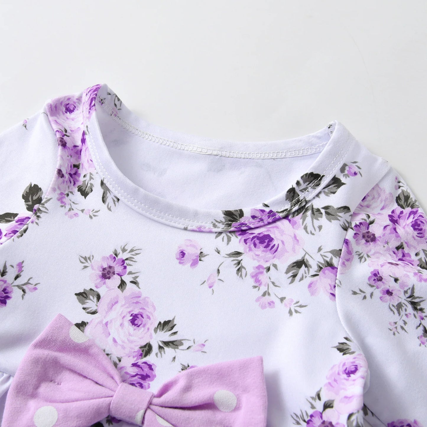 Toddler Baby Girl Clothes Set for 0-2Years Old Floral Long Sleeve Top with Bow and Polka Dots Pants with Headband Newborn Outfit