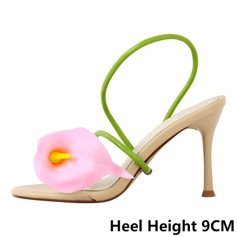 Onlymaker Women Open Toe Flower Sandals  Wedding Heels Dressy Summer Heels