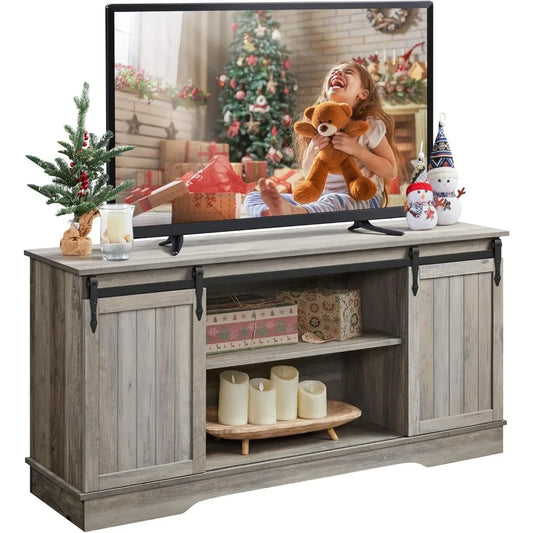Farmhouse TV Stand for 65'' TV, Tall Entertainment Center with Storage, TV Console for Living Room with Sliding Barn Door