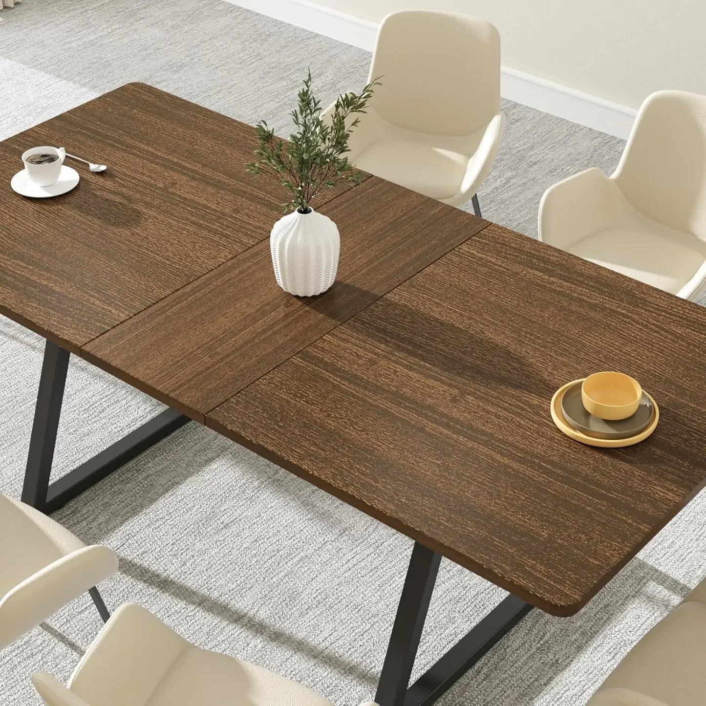 Vabches Extendable Dining Table for 4-6, 67" Wood Rectangle Kitchen Table Modern Large Dining Room Table Space Saving Furniture