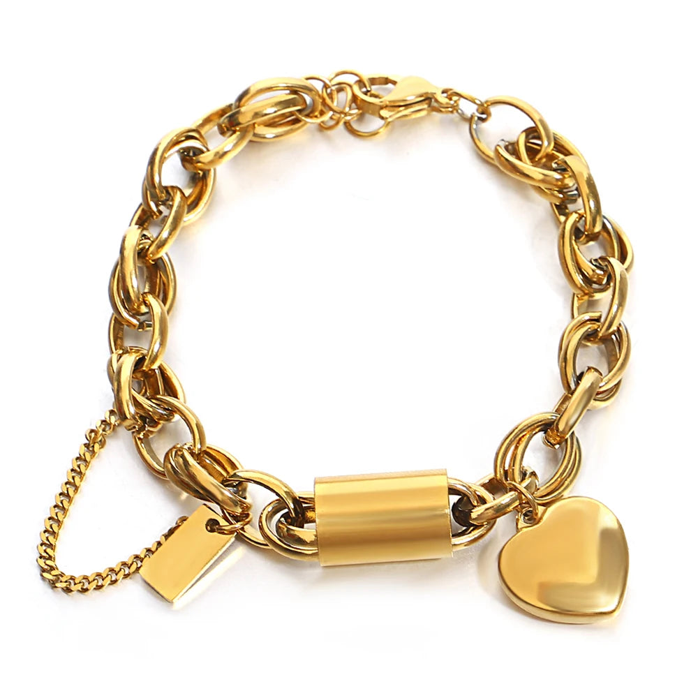 Multiple Punk Chunky Gold Plated Thick Chain Stainless Steel Bracelet for Women Twist Irregular Geometric Cuban Chain Bracelets