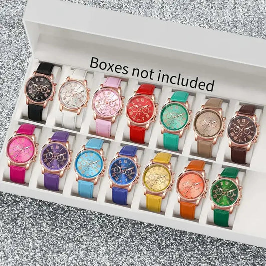 Women's Watches Fashion Roma Dial Leather Band Quartz Watch Ladies Silicone Band Wristwatch Reloj Mujer（Without Box）gift