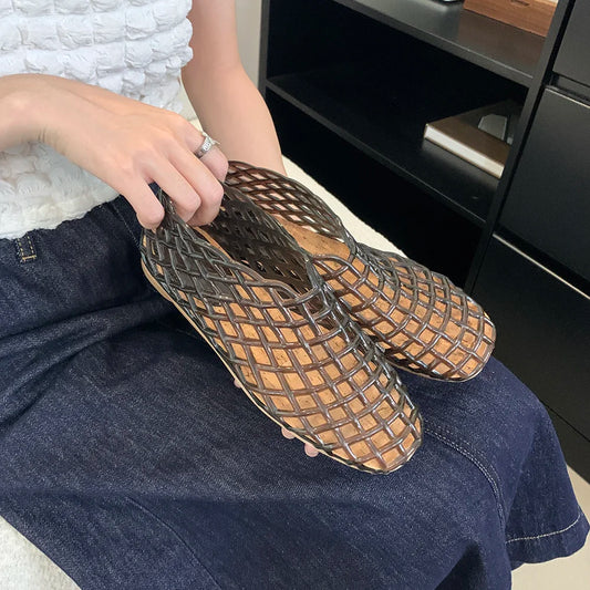 Women Jelly Flats Mesh Ballet Flats Square Toe Fashion Slip On Flat Sandals Lightweight Casual Shoes for Summer Beach