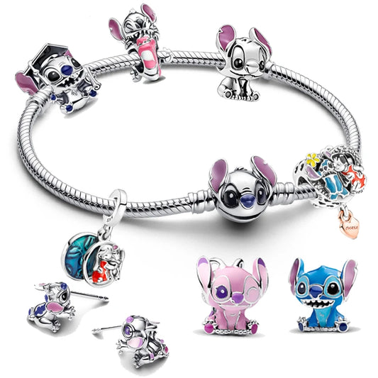 For Original Women 925 Bracelet Bangle Pendant Charm Disney Stitch 925 Sterling Silver Boutique Bead DIY Jewelry Gift New in Hot
