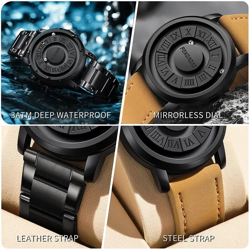2025 New Men's Watches Luxury Quartz Watch For Men Creative Scrolling Pointer Magnetic Force Wrist Clock Relogio Masculino