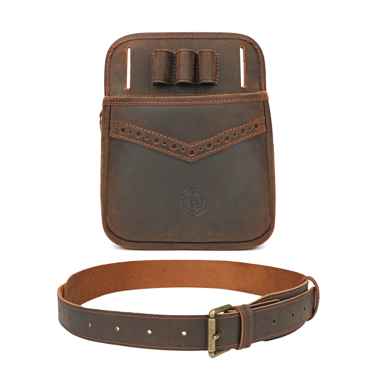 Tourbon Hunting Accessories Leather Tactical Gun Cartridges Waist Bag Game Speed Loader Ammo Sporting Clays Case with Belt