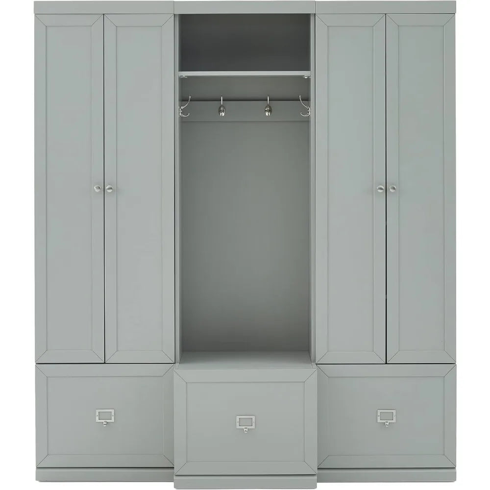 Harper 3-Piece Hall Tree and Storage Cabinet Set with Entryway Bench and Hooks for Hanging, Gray