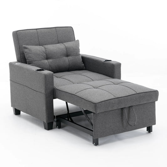 Futon Chair Bed Convertible Chair 3-in-1 Pull Out Sleeper Chair Beds with USB Ports, Armchair Bed Sleeper for ing Room (Dark Gre
