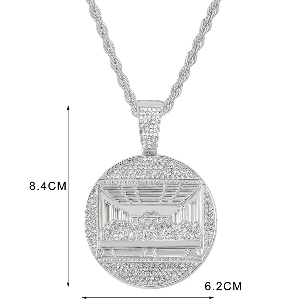 New Last Supper Pendant Cuban Chain Necklace With 14mm Iced Out Chain Fashion Hip Hop Men Charm Pendant Tennis Necklaces Jewelry