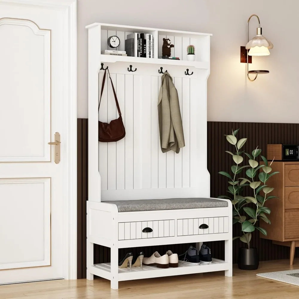 Entryway Hall Tree with Bench, Mudroom Coat Rack and Shoe Storage, Hanging Hooks, Mudroom Storage Organizer