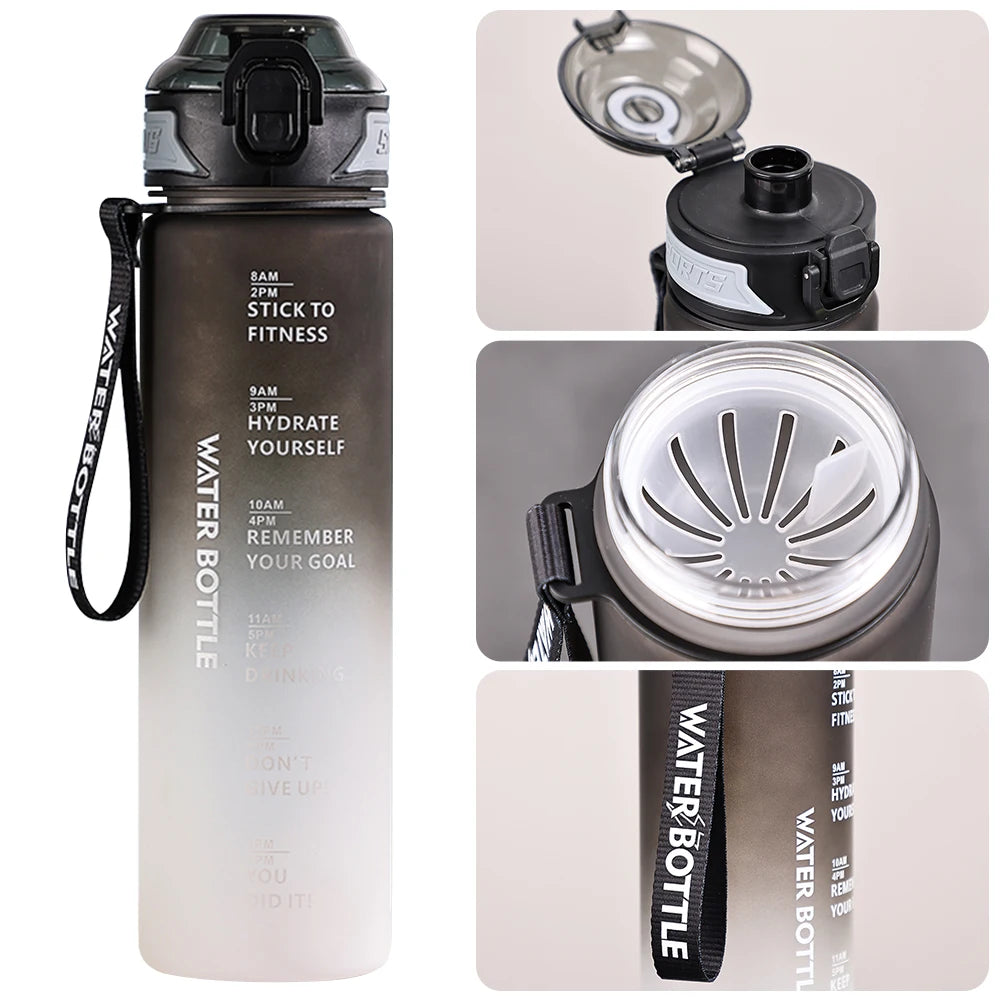 1L Water Bottle Leakproof Gradient Matte Motivational Water Bottle with Time Marker for Fitness Gym Camping Outdoor Sports