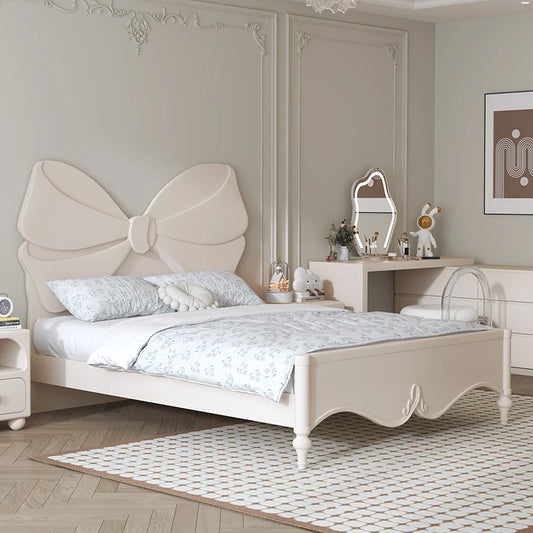 Girl Princess Bed French Cream Wind Children's Bed SingleWhite Bow Girls Full Solid Wood  Bedroom