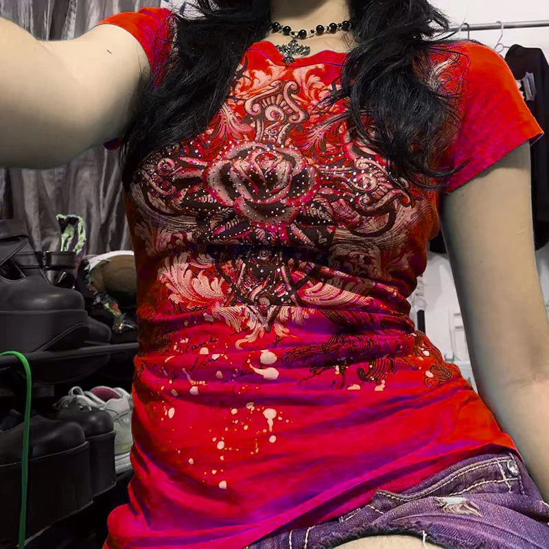 Women s Short Sleeve T-Shirts with Stylish Prints and Round Neckline for a  Fit Perfect for Summer Gothic Streetwear