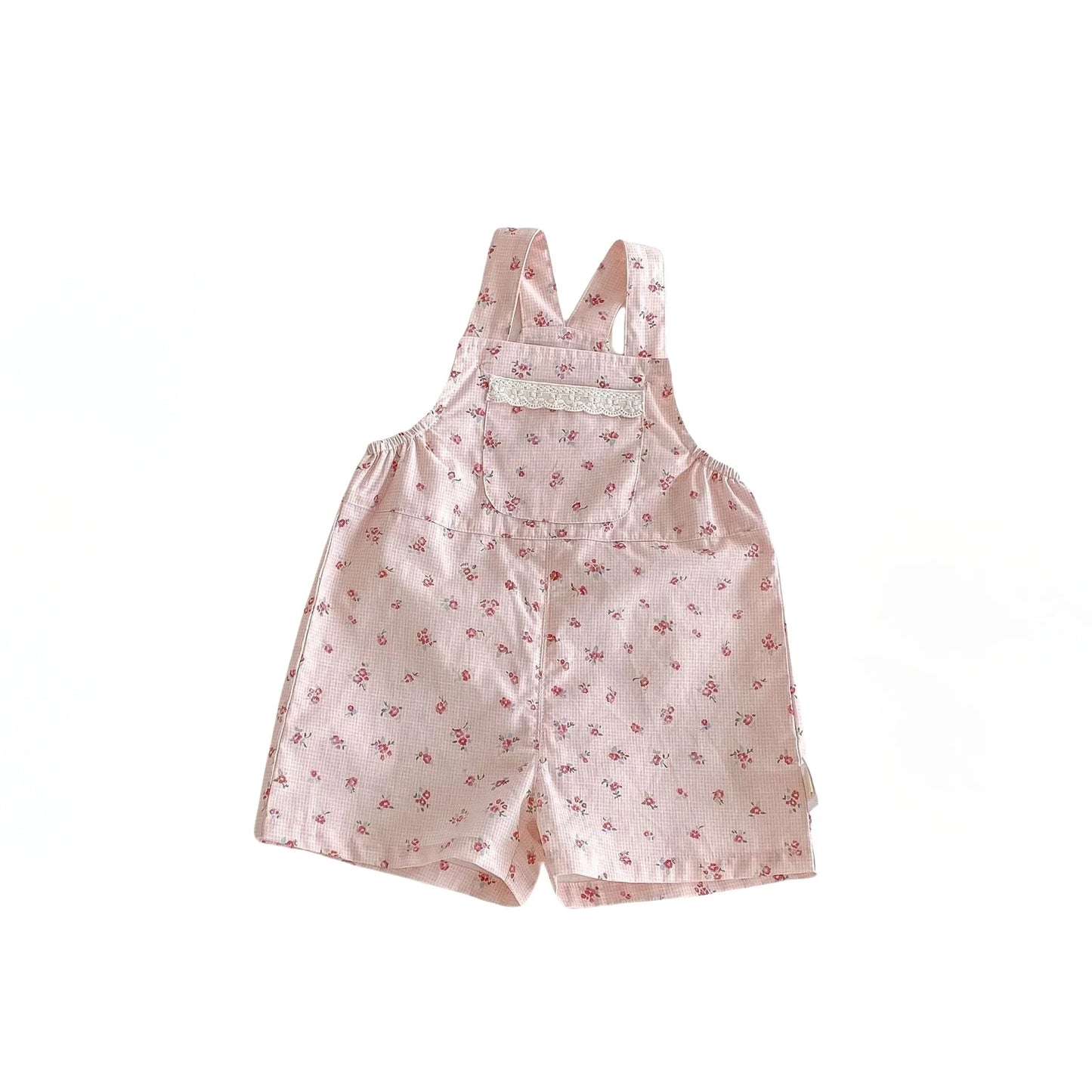 2025 New Summer Baby Girl Korean Style Clothes Breathable Cotton Polyester Ruffled Doll Collar Vest & Floral Overalls
