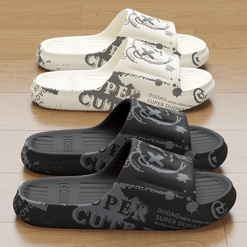 QYCKABY Fashion Printing Mens Slipper Trend Home Slides 2025 New Sandals Anti slip Cosy Soft Shoes Unisex Flip Flops Indoor Flat